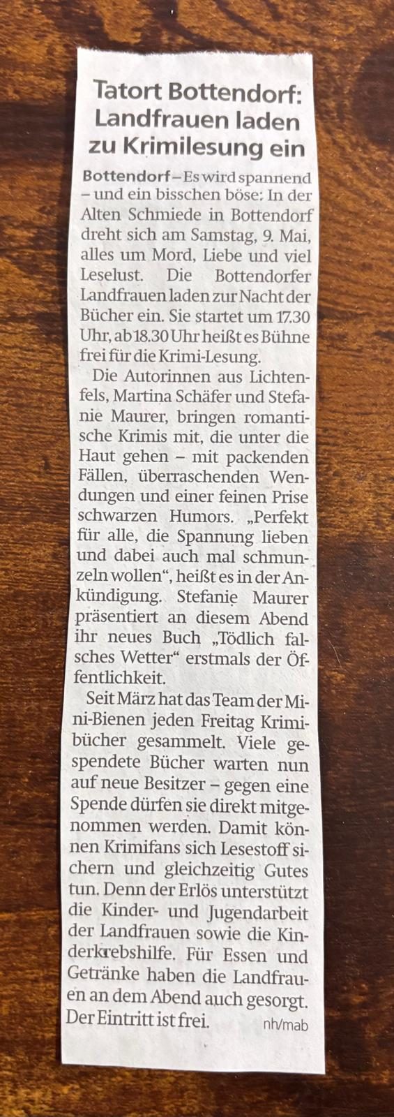 Einladung zur Tatort-Veranstaltung mit Krimi- und Thriller-Reading in Burgwald.